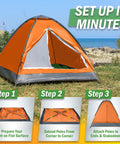 Two Person Pop Up Camping Tent With Rain Fly And Carry Bag, Ultra Lightweight Outdoor Shelter, setup steps by the beach.