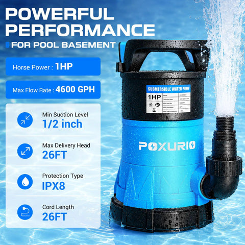 Badass Heavy Duty 1HP Submersible Sump Pump Pulls A Knockout 5300GPH Flow With Plug And Play Automatic Float Switch And 26 Foot Cord for pool and basement use.