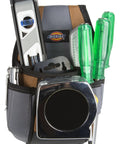 Four Pocket Rigid Tool Pouch With Tape Clip And Universal Fit Steel Clip For Tool Belts holding tools vertically