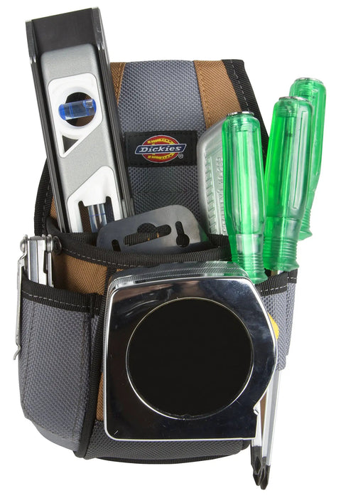 Four Pocket Rigid Tool Pouch With Tape Clip And Universal Fit Steel Clip For Tool Belts holding tools vertically