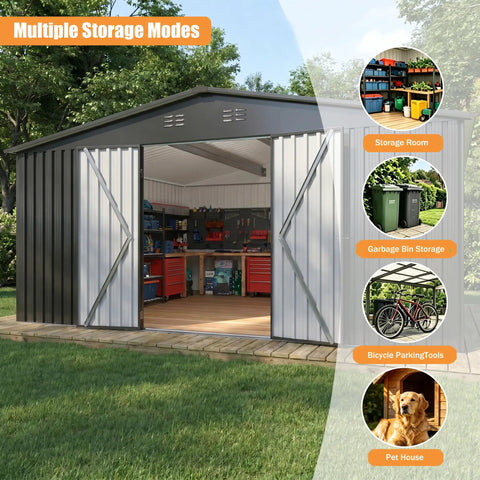 14x12 Ft Metal Outdoor Storage Shed With Lockable Door And Sloped Roof For Heavy Duty Weatherproof Galvanized Steel Construction