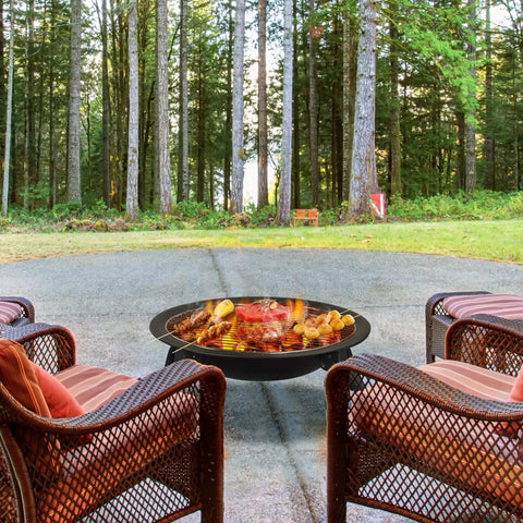 21 Inch Portable Folding Steel Fire Pit With Carrying Bag Spark Screen BBQ Grill And Log Grate For Patio Backyard Camping Bonfire Lightweight 8.7 Lb Fire Bowl in backyard setting