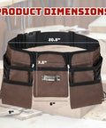 Dimensions of Tough As Nails Heavy Duty 19 Pocket Tool Belt And Work Apron shown with adjustable 20.5-inch web belt