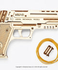 Wolf 01 Handgun 3D Wooden Puzzle Kit For Adults With Mechanical Moving Parts And Realistic Wood Model Gun Brain Teaser And Hobby Set, wooden pistol parts with rubber bands
