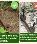 Comparison of brown polymer edging kit installation in dry vs. rocky soil. Shows correct and incorrect staking method for Landscape Edging Kit No Dig Garden Border 40 Foot Long 3 Inch Tall Brown Polymer Edging For Flower Beds Tree Rings And Pathways Includes 40 Spikes Weather Resistant Durable Flexible Easy Install