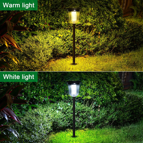 4 Pack Bright Solar Path Lights Outdoor IP65 Waterproof For Landscape Walkway Driveway Sidewalk Garden with warm and white light mode