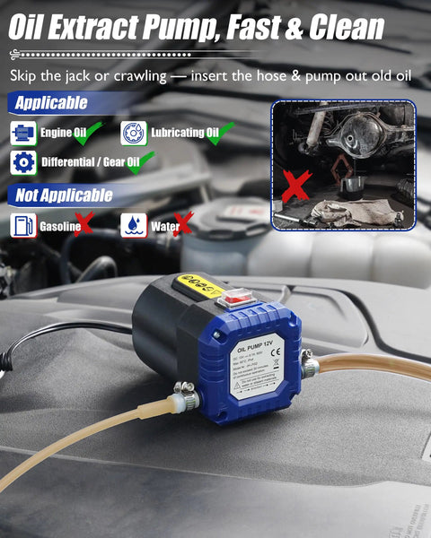 12V 80W Oil Extractor Pump With Auto Overload And One Touch Emergency Stop For Spill Free Fluid Transfer Of Motor Oil Gear Oil