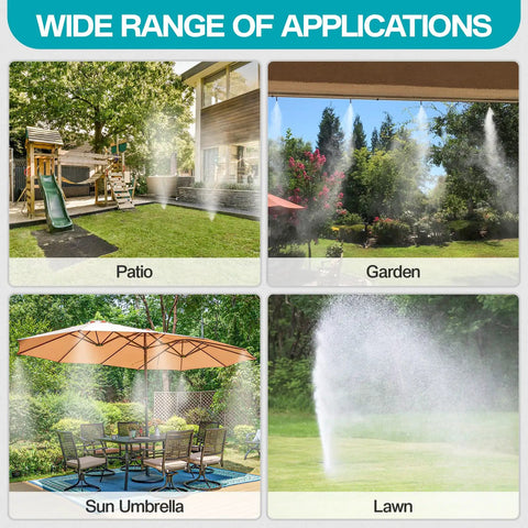 Dope Outdoor Patio Water Mister Cooling System Kit With 100 Feet Of Tubing used on patio, garden, under umbrella, and lawn