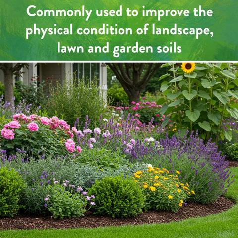 Beautiful garden bed with lush flowers and plants, illustrating the use of Organic Garden Gypsum Calcium Sulfate Granules.