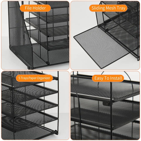 Five Tier Desk Organizer With Letter Trays And File Holder Space Saving Desktop Organizer For Office Supplies