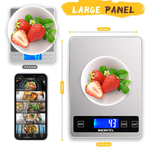 Digital Kitchen Scale 22Lb Capacity For Food Weighing Grams And Ounces 1g And 0.1oz Precise Graduation Large LCD