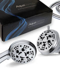 Total Chrome High Pressure Three Way Shower Head And Handheld Combo With Rain Setting next to box and hose