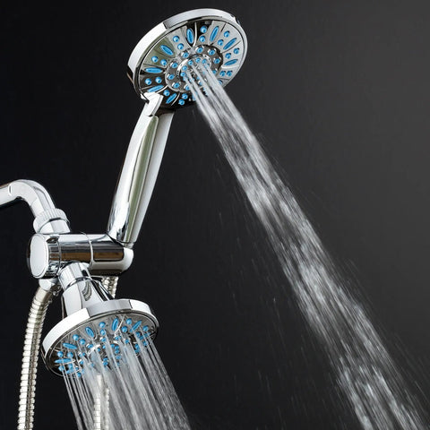 Antimicrobial Anti-Clog High-Pressure Shower Head With 30-Setting Spray Microban Nozzle Protection Aqua Blue Finish dual function