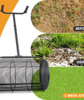 Compost Spreader 24 Inch Wide Peat Moss Spreader With U Shaped Handle showing before and after lawn results