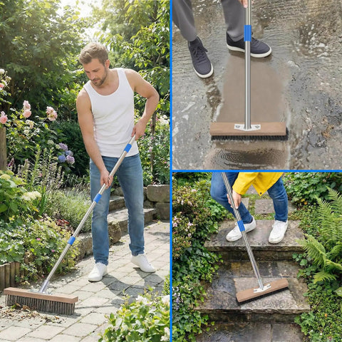 Stainless Steel Wire Scrub Brush With A 62 Inch Long Handle For Heavy Duty Cleaning Of Decks Concrete Patios Gardens And Garages