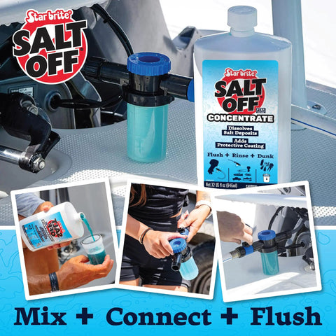 Salt Off Remover And Marine Engine Flush Kit With Easy Applicator For Boats Keeps Engines Hulls Decks And Trailers Salt Free And Protected From Corrosion, 32 oz bottle