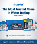 Image of Taylor water testing products, including Calcium Buffer No 10 Replacement Reagent for Water Test Kits 2 Ounce Bottle Model R0010C.