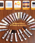 Ultimate Diy Friendly Wood Floor Scratch Repair Kit With 39 Piece Set Including 18 Wood Fillers And 8 Furniture Markers displayed.