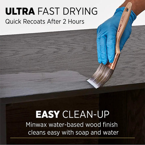 Applying Half Pint Clear Polycrylic Water Based Protective Finish Semi Gloss For Wood Surfaces with a brush on wood