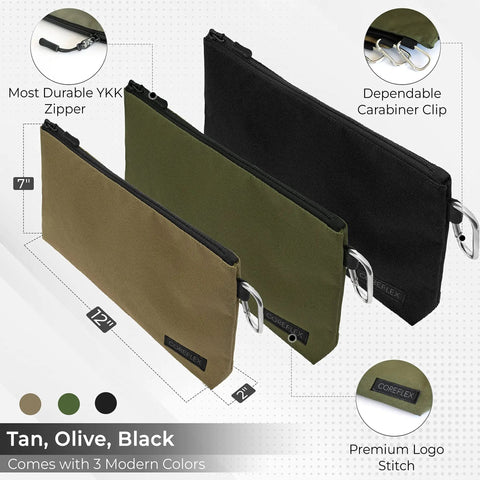 Heavy Duty Tool Pouch Set Large 12 Inch Zipper Bags With Flat Bottom YKK Zippers 3 Pack Multipurpose Canvas Organizer Pouches