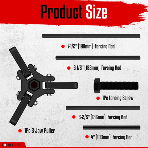 Heavy Duty Harmonic Balancer Puller Set With 3 Jaw Puller Push Bolt And Forcing Rods For Automotive Repair Three Eighths Inch