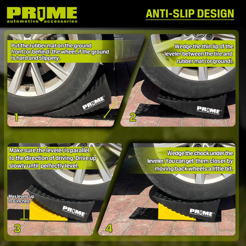 Heavy Duty RV Camper Levelers 6 Inch Two Pack Wheel Chock Ramp For RVs Campers And Trailers With Honeycomb Grip Anti Slip Base And Tire Stop Block Keep Your Tires Safe And Level On Any Surface used on SUV tire