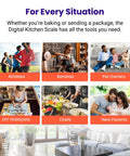 Collage of diverse users using 0.1g Precision Digital Kitchen Scale With Removable Bowl For Grams And Ounces Weighing Up To 11 Lb 5 Kg