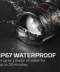 Newton 1500 Lumens Battery Powered Portable Flashlight With 4 Modes, Magnetic Base, Waterproof EDC Torch submerged in water