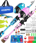 Kids Fishing Pole Starter Kit With Tackle Box Reel Practice Plug Beginner Guide And Travel Bag 2 Pack In Blue And Light Pink 1.5M 4.92Ft For Boys And Girls showcasing rods, lures, hooks, and accessories.