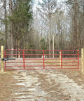 Legit Heavy Duty Automatic Swing Gate Opener Kit With Smart Ready Motor And Dope Long Range Remote Control For Residential Driveway Up To Nine Hundred Pounds on a red gate installation.