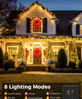 Outdoor house decorated with Solar Powered Outdoor String Lights 40 Ft 100 LED With 8 Lighting Modes IP65 Waterproof