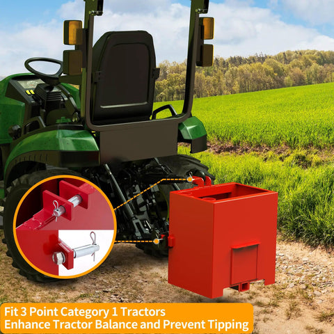 2 Inch Receiver Ballast Box For Tractors And Skid Steers, 3 Point Category 1, attached to tractor, enhance balance and prevent tipping