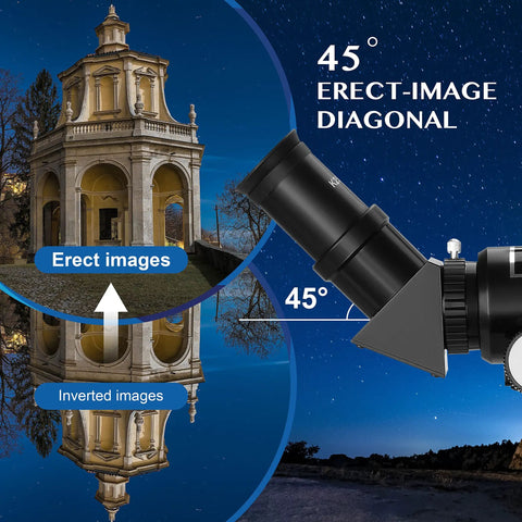 70mm Travel Astronomy Telescope With 400mm Focal Length And 70mm Aperture, K6 And K25 Eyepieces, 45 Degree Erect Diagonal, Adjustable Tripod, Phone Adapter, Great For Beginners And Stargazers showing 45° erect-image diagonal