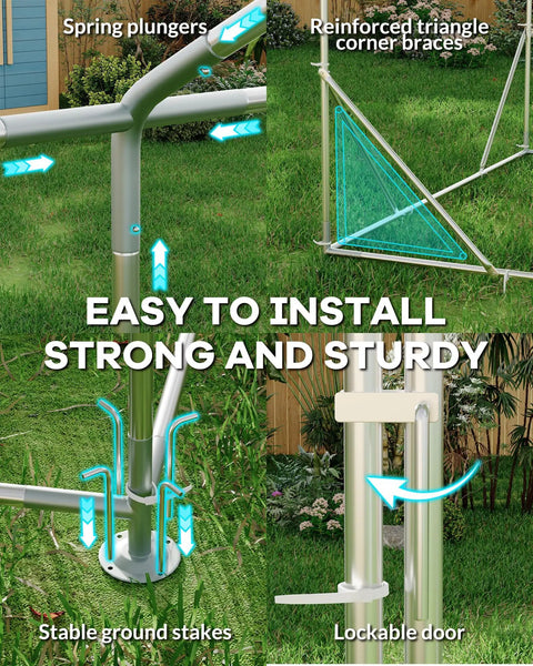 Walk In Chicken Coop For Hens With Waterproof UV Resistant Cover And Reinforcing Ribs, highlighting installation features