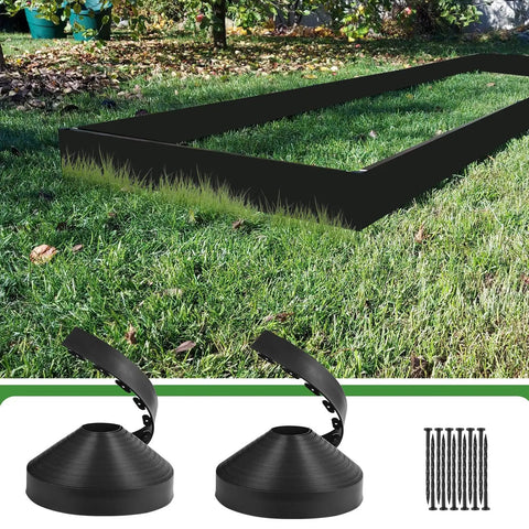 4 Inch UV-Resistant Landscape Edging Kit, 200 Ft Black Lawn Border Roll With 180 Spikes shown in garden use