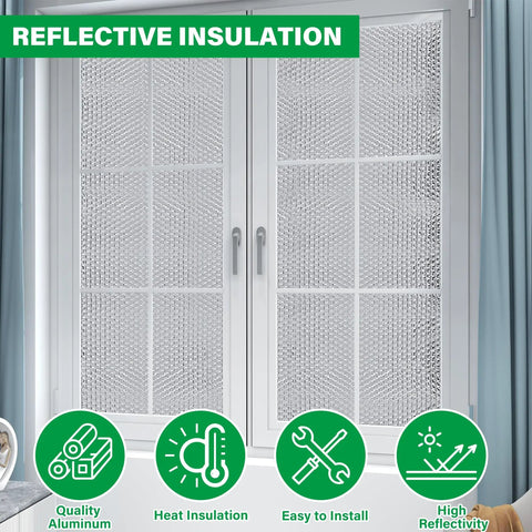 Window Insulation Roll 48In By 20Ft Reflective Heat Shield Bubble Film With Double Sided Aluminum Foil Insulation For Weatherproof Windows Garage Doors RVs Basements Beat The Heat All Year Round For Winter And Summer Comfort on window