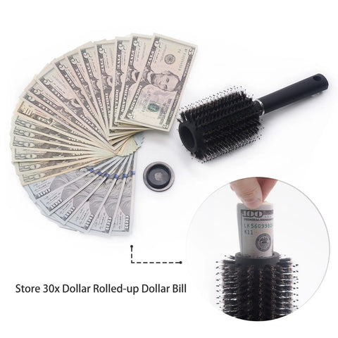Travel Safe Round Hair Brush With Discreet Removable Lid Smell Proof Bag And Hidden Compartment For Valuables Like Jewelry And Cash