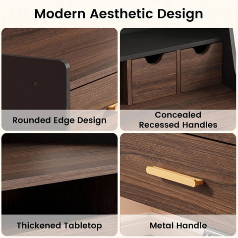 Built Tough 55 Inch Electric Adjustable Standing Desk Featuring Five Roomy Storage Drawers And Raised Monitor Platform Smooth Glide Motor Custom Memory Buttons Boss Home Office Setup with rounded edges and thickened tabletop.