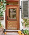 Wooden front door with 9 Inch Black Metal Barn Door Pull Handle For Sliding Doors Gates And Garages Heavy Duty Exterior Use