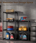 Kick Dust Bunnies Out The Door With This Solid 3 Tier Metal Storage Shelf, black frame, garage organizer, 17.3 x 12.8 x 28.9 inches.