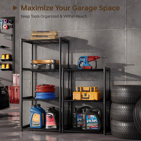Kick Dust Bunnies Out The Door With This Solid 3 Tier Metal Storage Shelf, black frame, garage organizer, 17.3 x 12.8 x 28.9 inches.