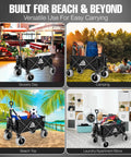 All Terrain Beach Wagon With Big Sand Wheels, Ultra Durable Collapsible Beach Cart used in grocery shopping, camping, beach trip, and laundry moving