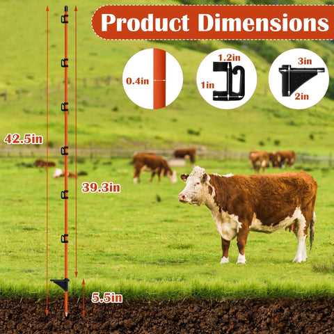 45 Inch Fiberglass Step In Electric Fence Post Kit With 20 Temporary Stakes And Clips For Cows Sheep And Other Livestock