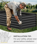 Man assembling Two Pack Galvanized Raised Garden Bed Kit 6x3x2 Ft Large Metal Planter Box with gloves shown in outdoor setting.