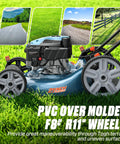 21-Inch Gas Lawn Mower With 144cc 4-Cycle Engine, Mulching And Side Discharge, 6-Position Height Adjustment, Push And Walk-Behind Mower For Yard And Garden Tackle Thick Grass Like A Boss with PVC wheels