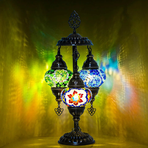 Turkish Mosaic Table Lamp With Bulb Included Dope Anatolian Star Three Globe Light For Living Room Decor Antique Bronze Finish