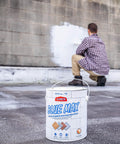 Built Tough Liquid Rubber Waterproofing Coating For Concrete Foundations And Basements Rock Solid Elastomeric Sealant That Fully Shuts Out The Damp Bulletproof One Gallon Container in use on wall.
