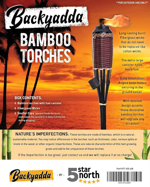 Bamboo Outdoor Torches For Backyard Vibes With 16 Ounce Fuel Canisters Extra Large 57 Inch Tall Metal Containers Fiberglass Wicks