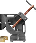 Beefy Heavy Duty Cast Iron 90 Degree Right Angle Clamp With Adjustable Swing Jaw And Quick Acting Screw, Corner Clamp For Angle Iron, 2.45 Inch T Clearance, Two Magnetic Rest Blocks, Stand-Offs WAC35D shown with screw and stand-offs