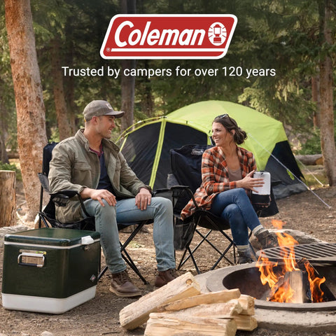 Two people sitting on Portable Camping Chair With Built In Four Can Cooler Cushioned Seat And Back Side Pockets Cup Holder Carry Bag Included Ideal For Camping Tailgating Fire Pits Patio And More by campfire